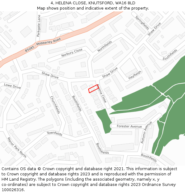 4, HELENA CLOSE, KNUTSFORD, WA16 8LD: Location map and indicative extent of plot