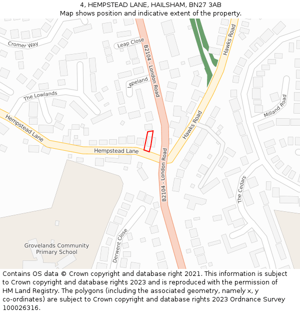 4, HEMPSTEAD LANE, HAILSHAM, BN27 3AB: Location map and indicative extent of plot