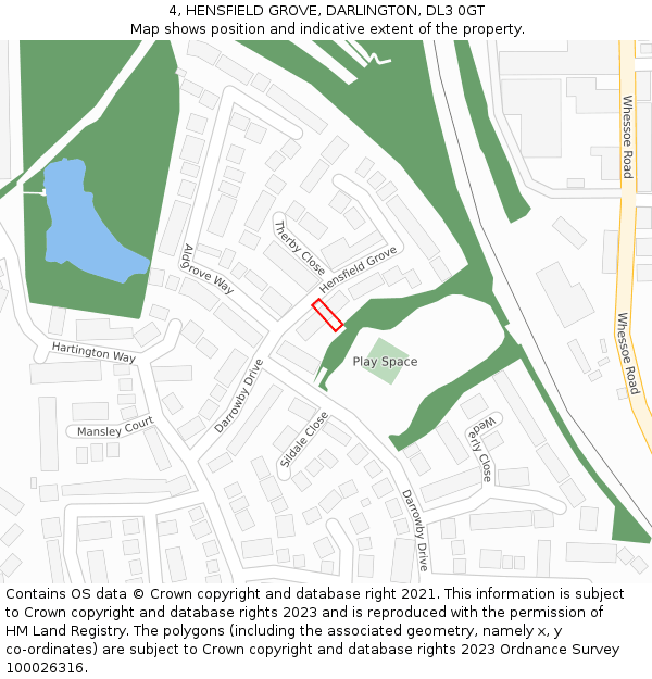 4, HENSFIELD GROVE, DARLINGTON, DL3 0GT: Location map and indicative extent of plot