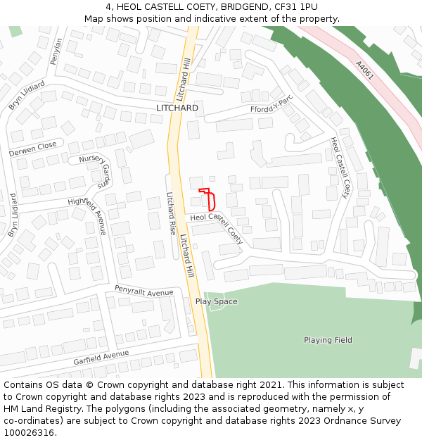 4, HEOL CASTELL COETY, BRIDGEND, CF31 1PU: Location map and indicative extent of plot
