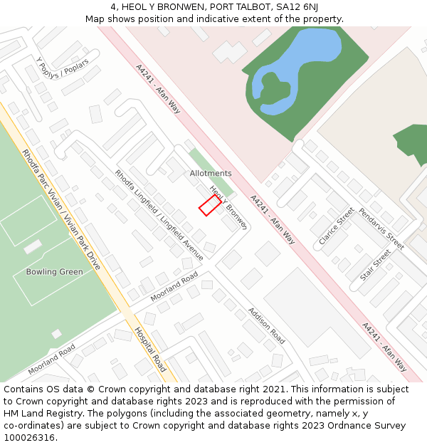 4, HEOL Y BRONWEN, PORT TALBOT, SA12 6NJ: Location map and indicative extent of plot