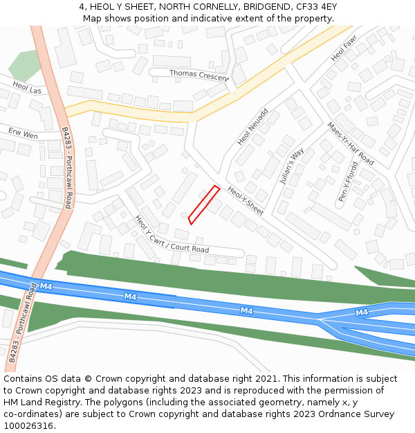 4, HEOL Y SHEET, NORTH CORNELLY, BRIDGEND, CF33 4EY: Location map and indicative extent of plot