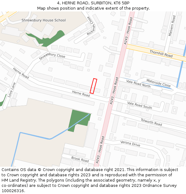 4, HERNE ROAD, SURBITON, KT6 5BP: Location map and indicative extent of plot