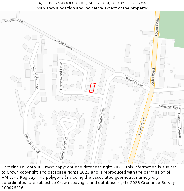 4, HERONSWOOD DRIVE, SPONDON, DERBY, DE21 7AX: Location map and indicative extent of plot