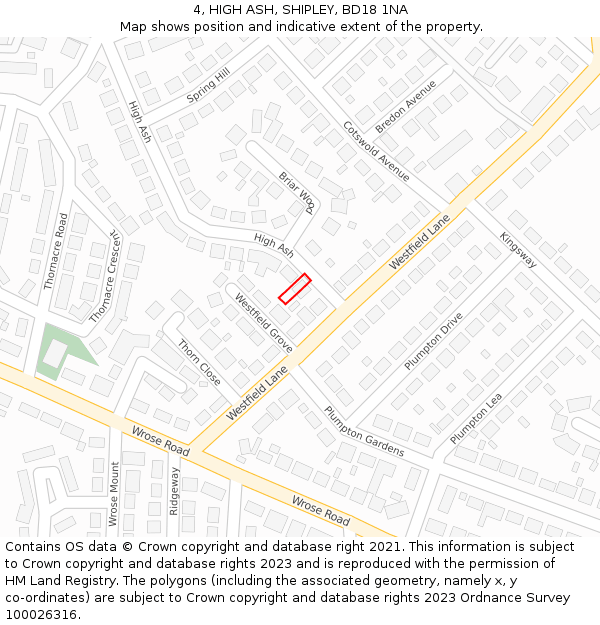 4, HIGH ASH, SHIPLEY, BD18 1NA: Location map and indicative extent of plot