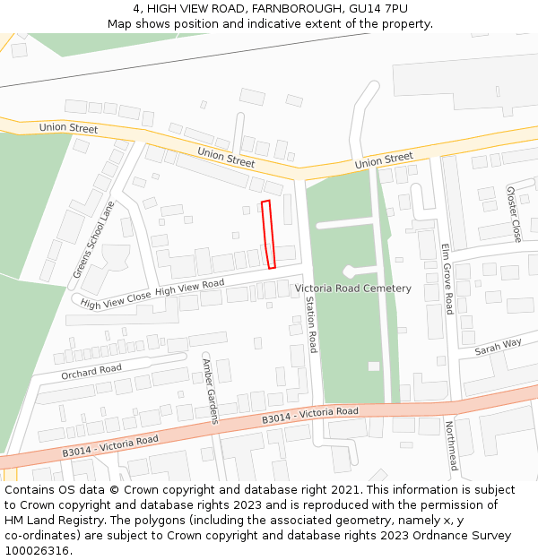 4, HIGH VIEW ROAD, FARNBOROUGH, GU14 7PU: Location map and indicative extent of plot