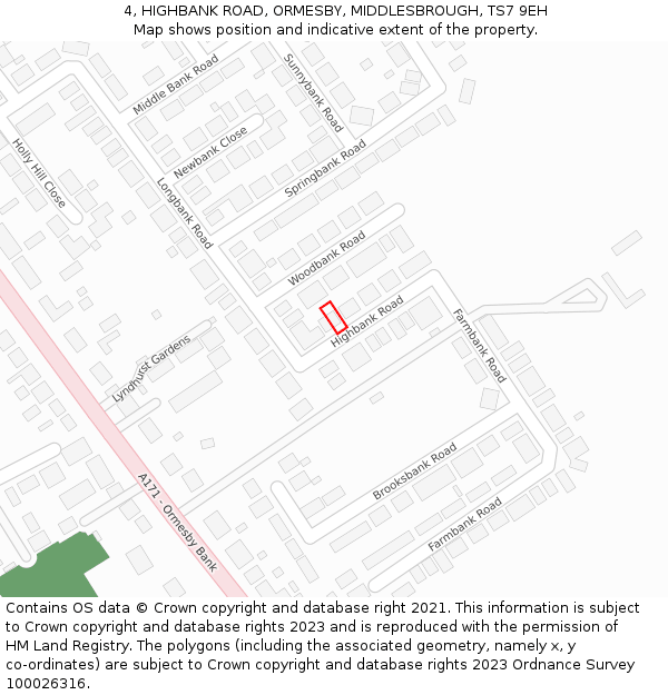 4, HIGHBANK ROAD, ORMESBY, MIDDLESBROUGH, TS7 9EH: Location map and indicative extent of plot