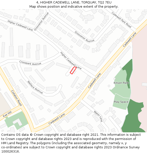 4, HIGHER CADEWELL LANE, TORQUAY, TQ2 7EU: Location map and indicative extent of plot