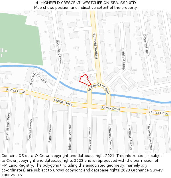 4, HIGHFIELD CRESCENT, WESTCLIFF-ON-SEA, SS0 0TD: Location map and indicative extent of plot