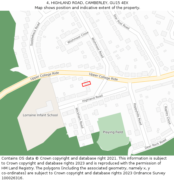 4, HIGHLAND ROAD, CAMBERLEY, GU15 4EX: Location map and indicative extent of plot