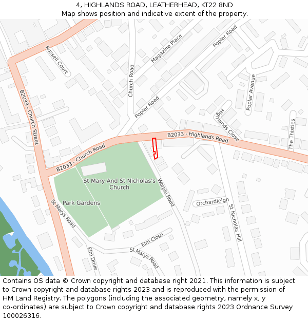 4, HIGHLANDS ROAD, LEATHERHEAD, KT22 8ND: Location map and indicative extent of plot