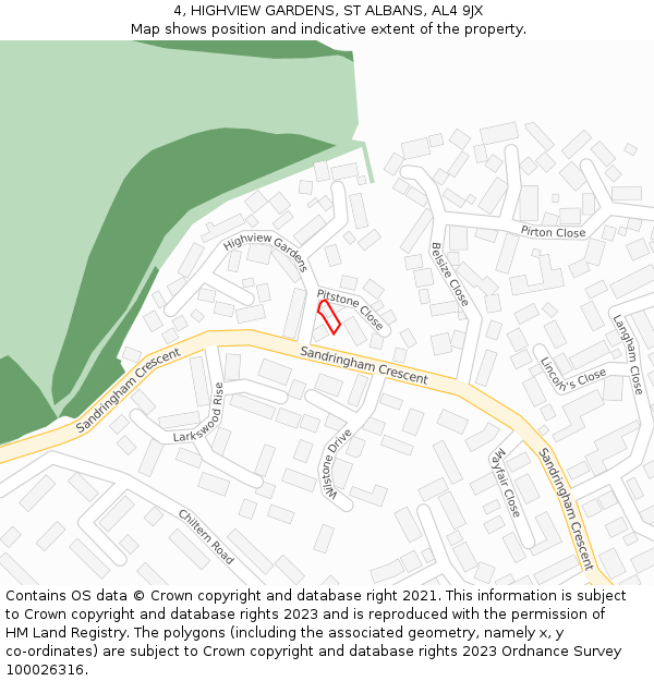 4, HIGHVIEW GARDENS, ST ALBANS, AL4 9JX: Location map and indicative extent of plot
