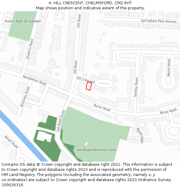 4, HILL CRESCENT, CHELMSFORD, CM2 6HT: Location map and indicative extent of plot