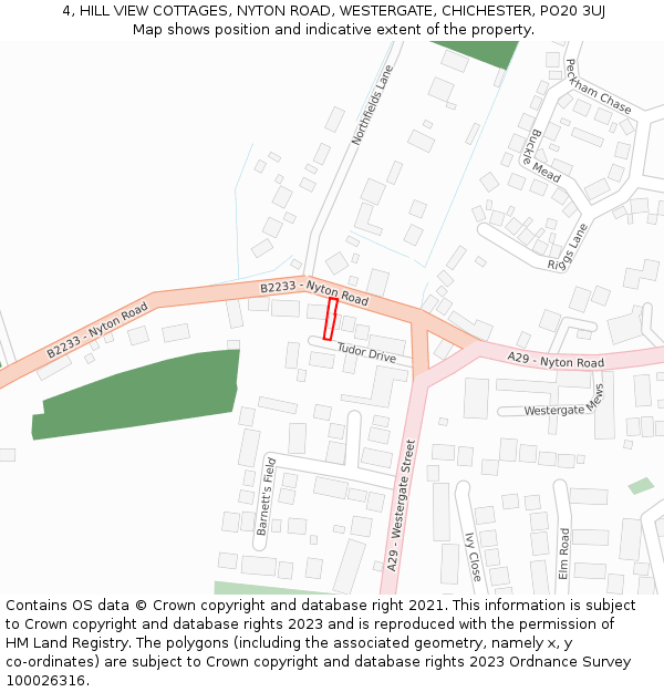 4, HILL VIEW COTTAGES, NYTON ROAD, WESTERGATE, CHICHESTER, PO20 3UJ: Location map and indicative extent of plot
