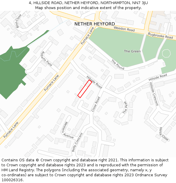 4, HILLSIDE ROAD, NETHER HEYFORD, NORTHAMPTON, NN7 3JU: Location map and indicative extent of plot