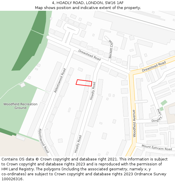 4, HOADLY ROAD, LONDON, SW16 1AF: Location map and indicative extent of plot