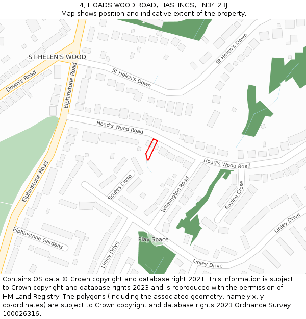 4, HOADS WOOD ROAD, HASTINGS, TN34 2BJ: Location map and indicative extent of plot
