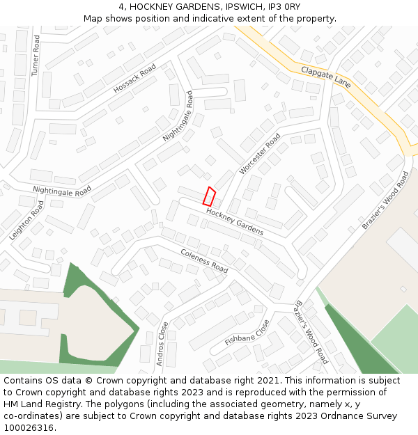 4, HOCKNEY GARDENS, IPSWICH, IP3 0RY: Location map and indicative extent of plot