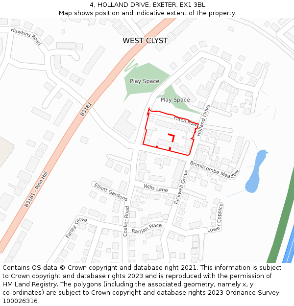 4, HOLLAND DRIVE, EXETER, EX1 3BL: Location map and indicative extent of plot