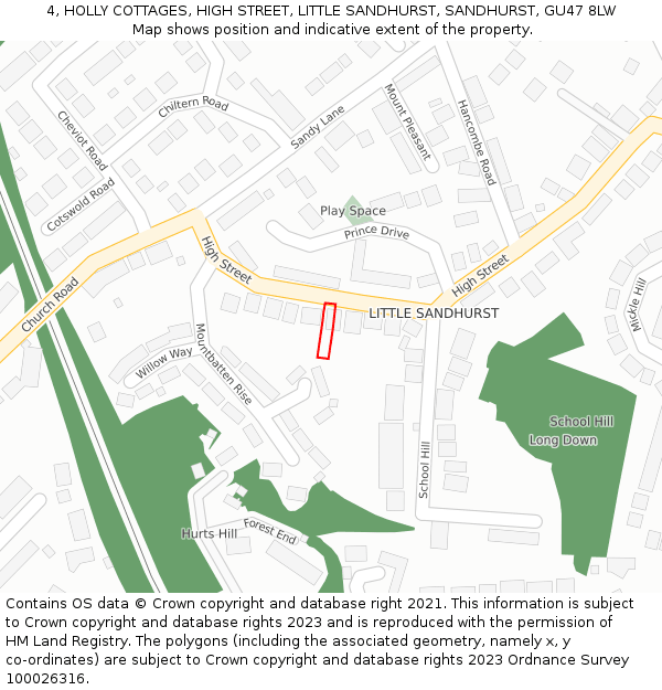 4, HOLLY COTTAGES, HIGH STREET, LITTLE SANDHURST, SANDHURST, GU47 8LW: Location map and indicative extent of plot