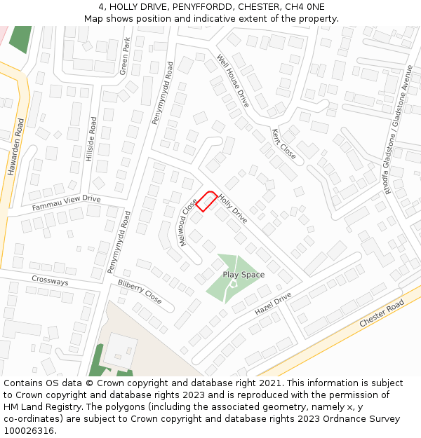 4, HOLLY DRIVE, PENYFFORDD, CHESTER, CH4 0NE: Location map and indicative extent of plot