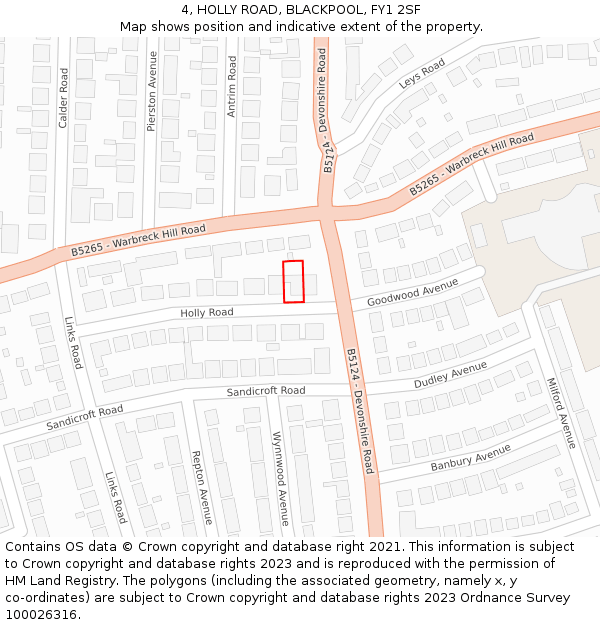 4, HOLLY ROAD, BLACKPOOL, FY1 2SF: Location map and indicative extent of plot