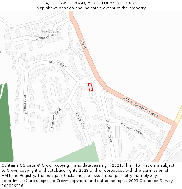 4, HOLLYWELL ROAD, MITCHELDEAN, GL17 0DN: Location map and indicative extent of plot