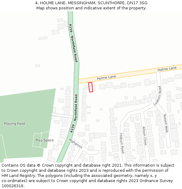 4, HOLME LANE, MESSINGHAM, SCUNTHORPE, DN17 3SG: Location map and indicative extent of plot
