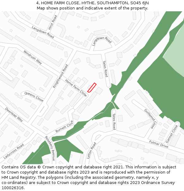 4, HOME FARM CLOSE, HYTHE, SOUTHAMPTON, SO45 6JN: Location map and indicative extent of plot