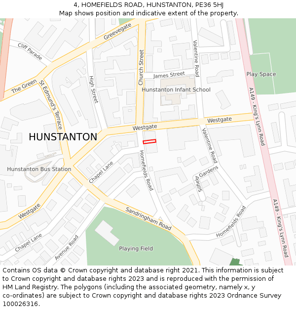 4, HOMEFIELDS ROAD, HUNSTANTON, PE36 5HJ: Location map and indicative extent of plot