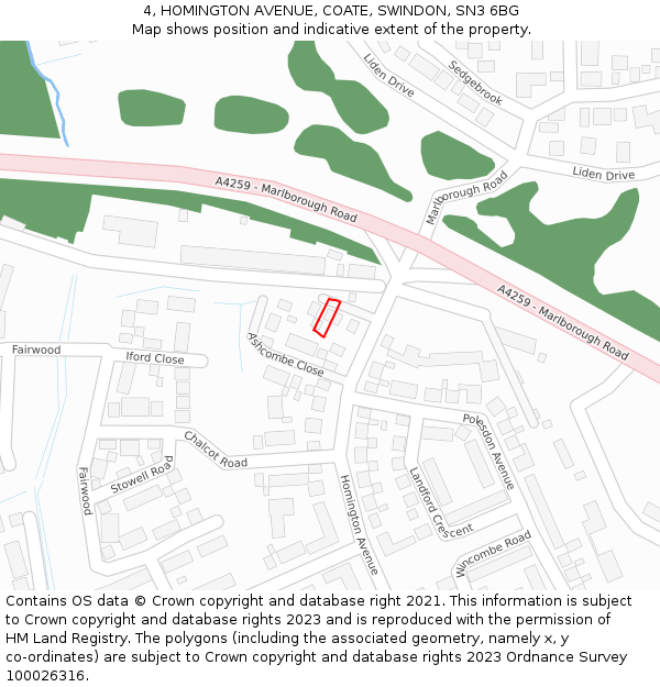 4, HOMINGTON AVENUE, COATE, SWINDON, SN3 6BG: Location map and indicative extent of plot