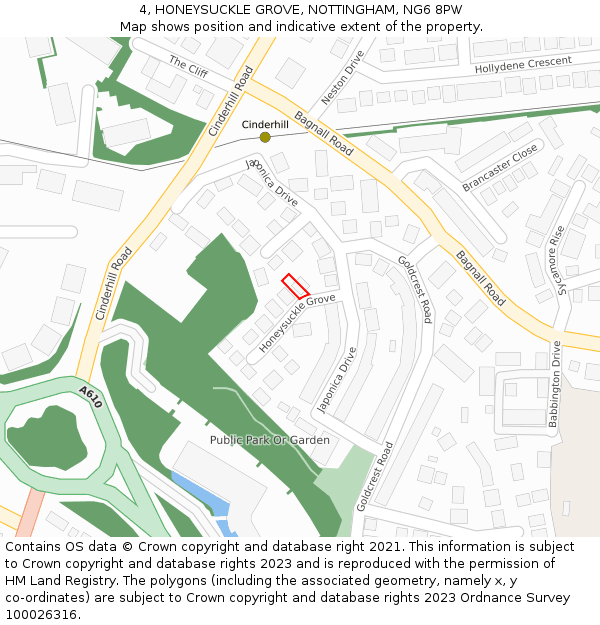4, HONEYSUCKLE GROVE, NOTTINGHAM, NG6 8PW: Location map and indicative extent of plot