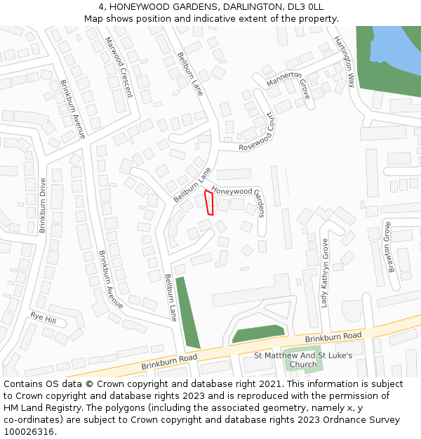 4, HONEYWOOD GARDENS, DARLINGTON, DL3 0LL: Location map and indicative extent of plot