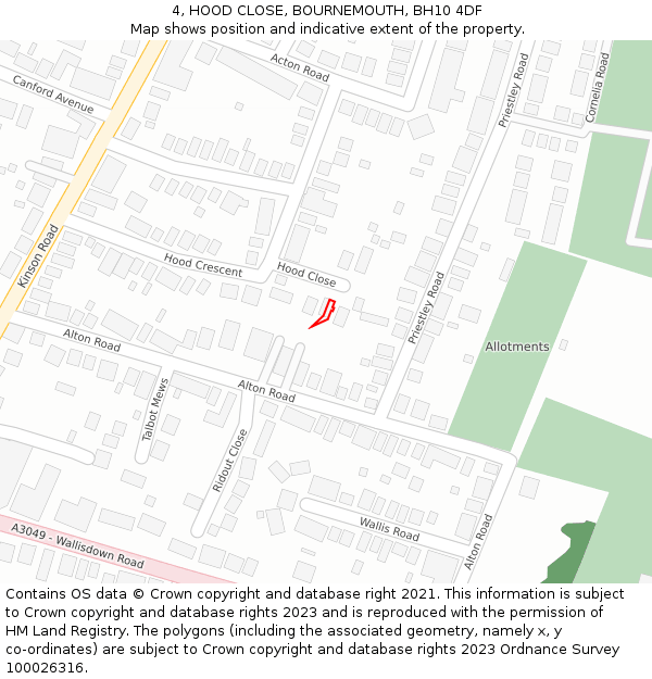 4, HOOD CLOSE, BOURNEMOUTH, BH10 4DF: Location map and indicative extent of plot