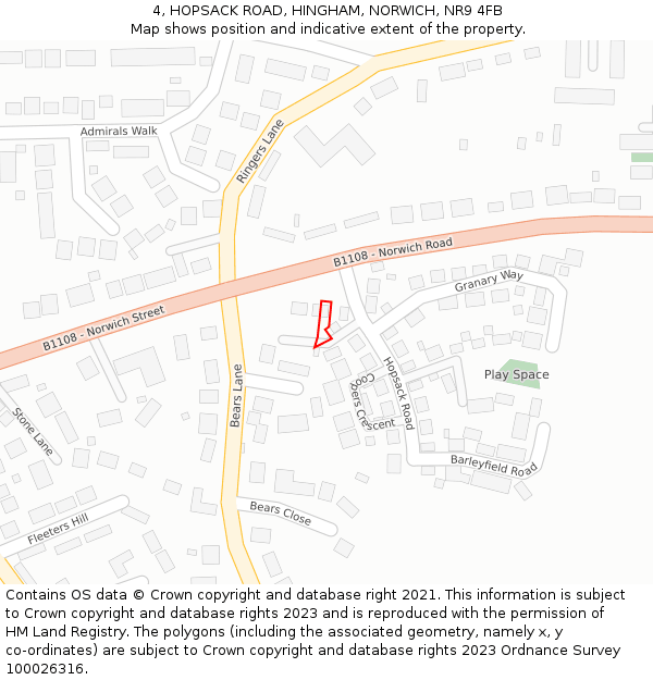 4, HOPSACK ROAD, HINGHAM, NORWICH, NR9 4FB: Location map and indicative extent of plot