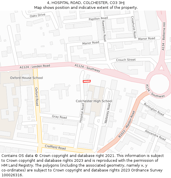 4, HOSPITAL ROAD, COLCHESTER, CO3 3HJ: Location map and indicative extent of plot