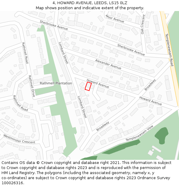 4, HOWARD AVENUE, LEEDS, LS15 0LZ: Location map and indicative extent of plot