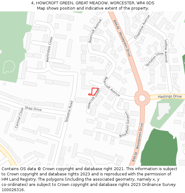 4, HOWCROFT GREEN, GREAT MEADOW, WORCESTER, WR4 0DS: Location map and indicative extent of plot