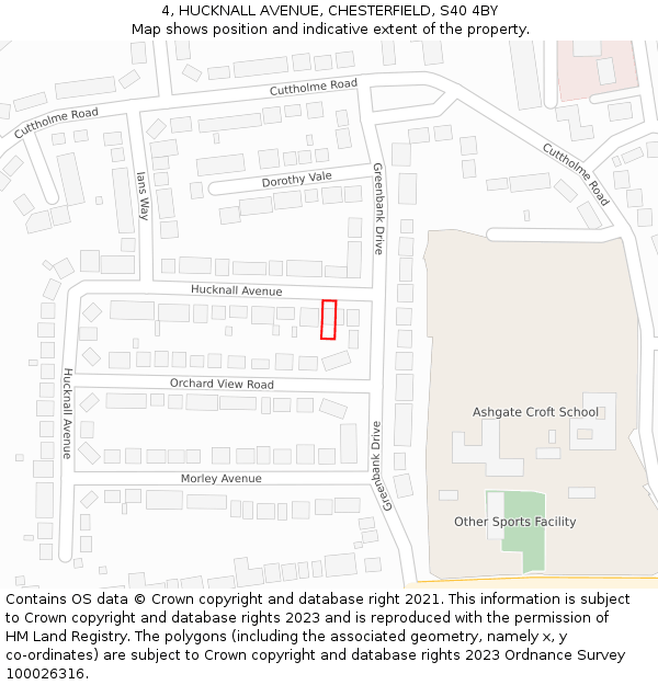 4, HUCKNALL AVENUE, CHESTERFIELD, S40 4BY: Location map and indicative extent of plot