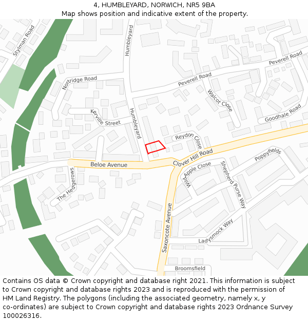 4, HUMBLEYARD, NORWICH, NR5 9BA: Location map and indicative extent of plot