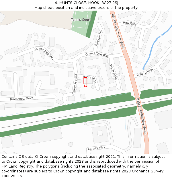 4, HUNTS CLOSE, HOOK, RG27 9SJ: Location map and indicative extent of plot