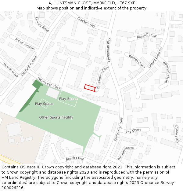 4, HUNTSMAN CLOSE, MARKFIELD, LE67 9XE: Location map and indicative extent of plot