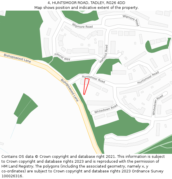 4, HUNTSMOOR ROAD, TADLEY, RG26 4DD: Location map and indicative extent of plot