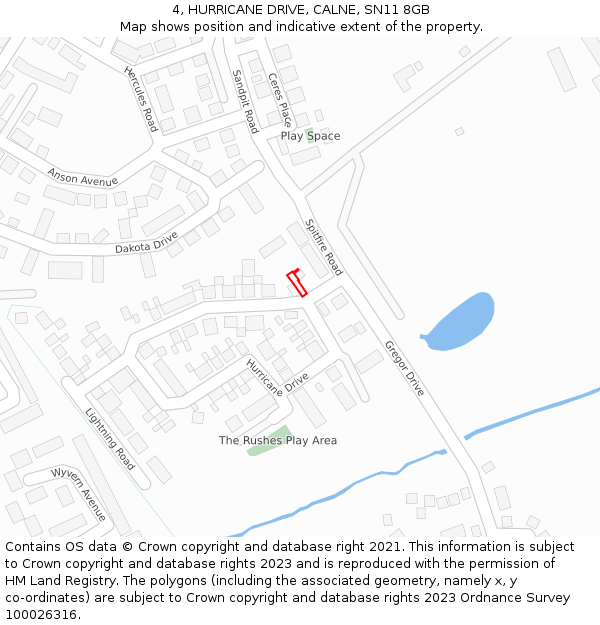 4, HURRICANE DRIVE, CALNE, SN11 8GB: Location map and indicative extent of plot
