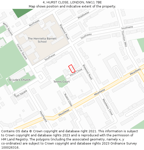 4, HURST CLOSE, LONDON, NW11 7BE: Location map and indicative extent of plot