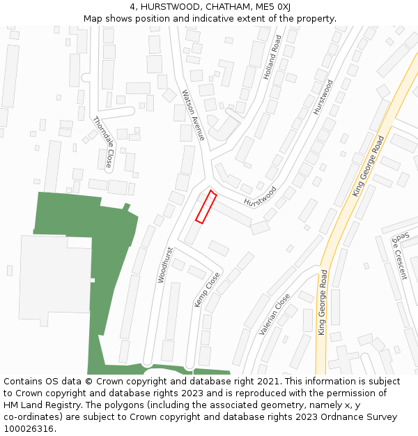 4, HURSTWOOD, CHATHAM, ME5 0XJ: Location map and indicative extent of plot
