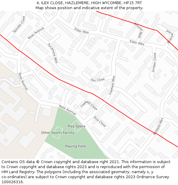 4, ILEX CLOSE, HAZLEMERE, HIGH WYCOMBE, HP15 7RT: Location map and indicative extent of plot