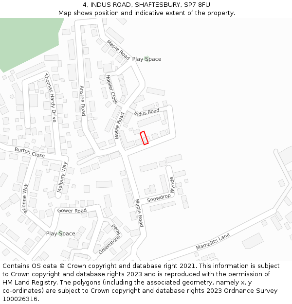 4, INDUS ROAD, SHAFTESBURY, SP7 8FU: Location map and indicative extent of plot