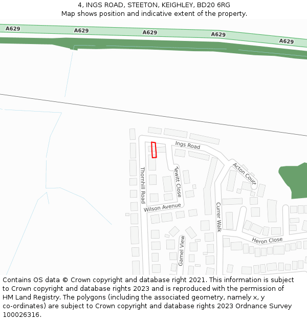 4, INGS ROAD, STEETON, KEIGHLEY, BD20 6RG: Location map and indicative extent of plot