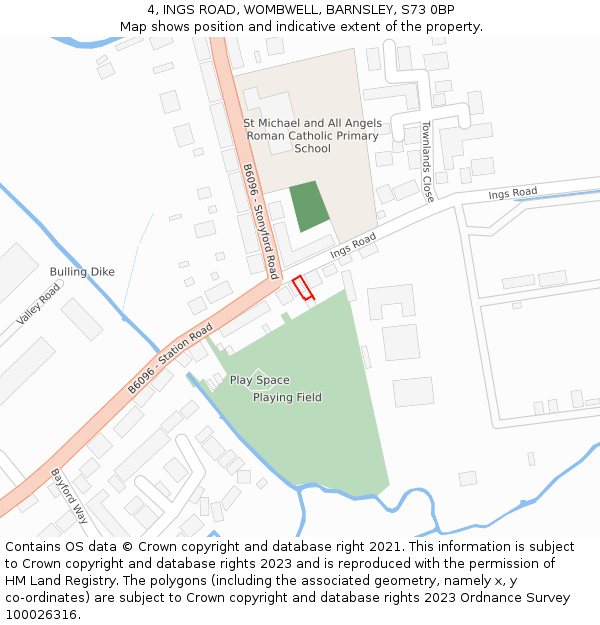 4, INGS ROAD, WOMBWELL, BARNSLEY, S73 0BP: Location map and indicative extent of plot